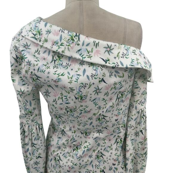 Amur Reagan One Shoulder Blouse Top White Floral Print Long Sleeve Size Small - Picture 9 of 13